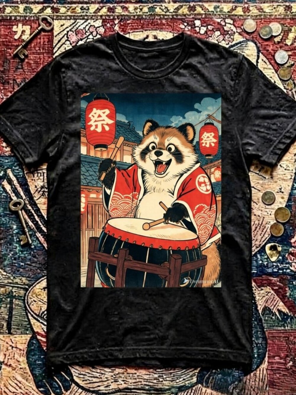 Vintage Japanese Festival Raccoon Graphic Tee Unisex Y2K Anime Shirt